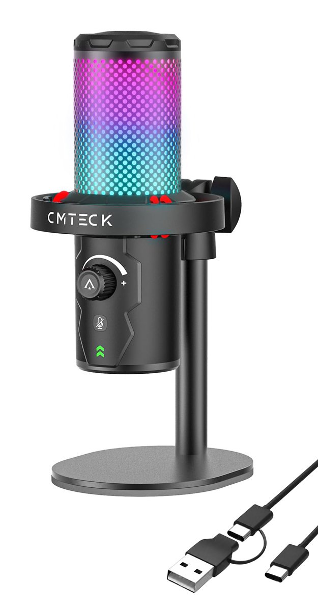 CMTECK επιτραπέζιο μικρόφωνο , καρδιοειδές, USB/USB-C, RGB LED, μαύρο